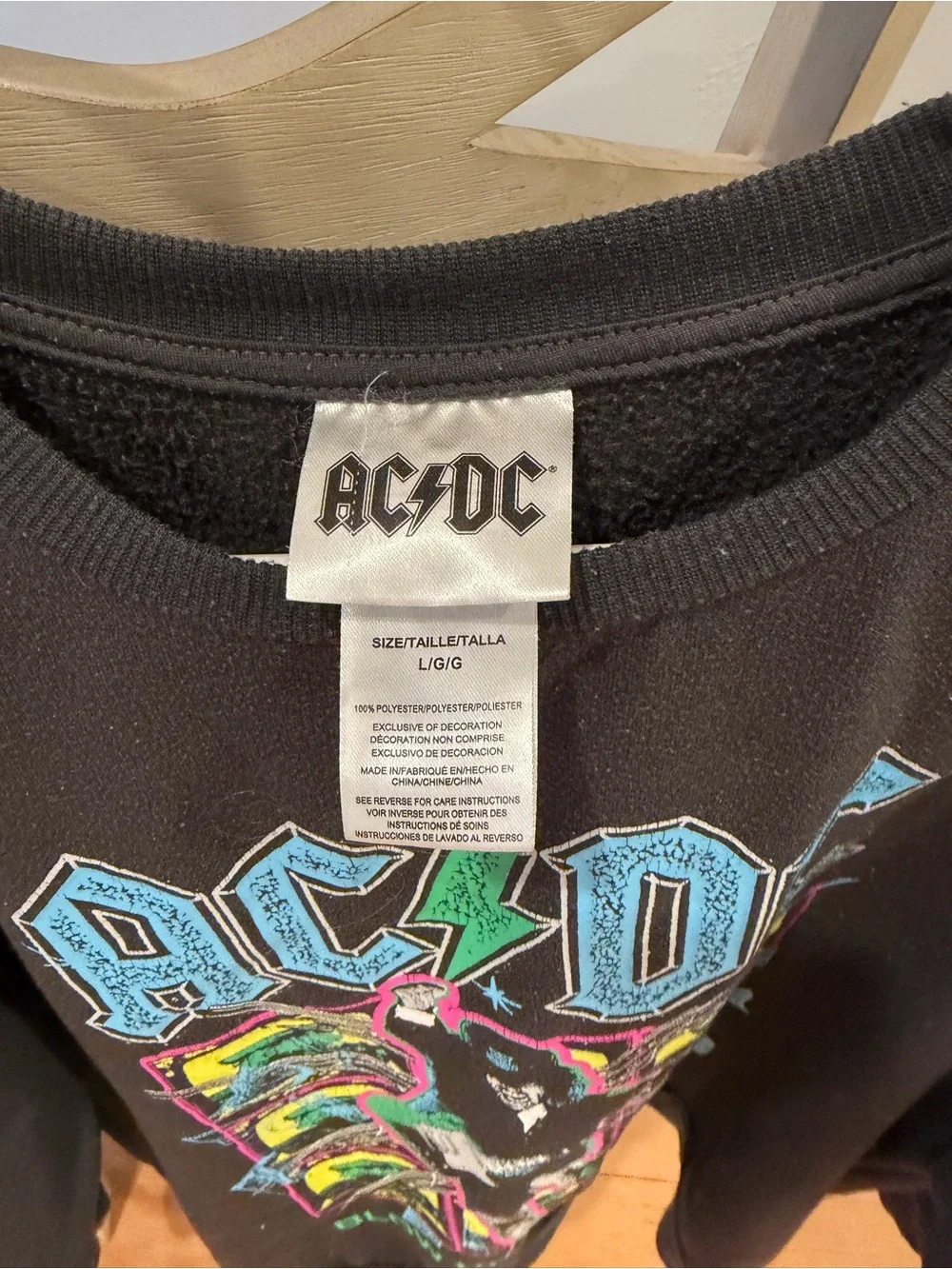 AC/DC Black Crewneck Sweatshirt with Neon Band Graphic - Picture 2 of 3